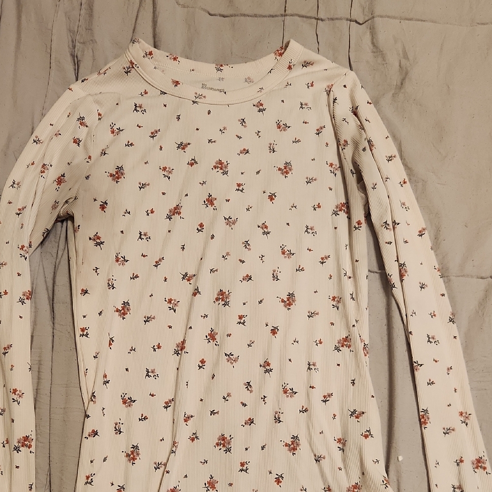 No Boundaries Cream Floral Ribbed Top